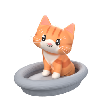 Chuck, een rode kat, luistert in zijn mandje